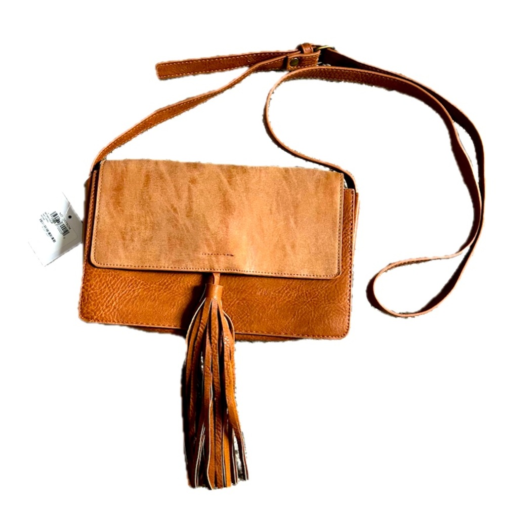 NWT BP. Fold over crossbody purse with tassle